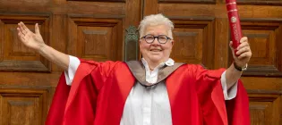 Val McDermid celebrates receiving her honorary degree. 