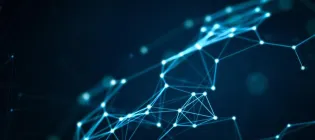 A network of blue lines connected by small dots