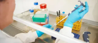 Female scientist pipetting liquid in the lab