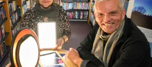 Professor Hester Parr and Professor Hayden Lorimer with the light boxes available to borrow from UK libraries.