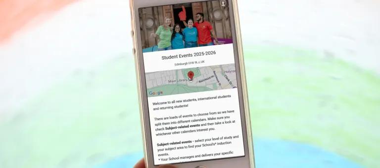 Events app on mobile phone screen.