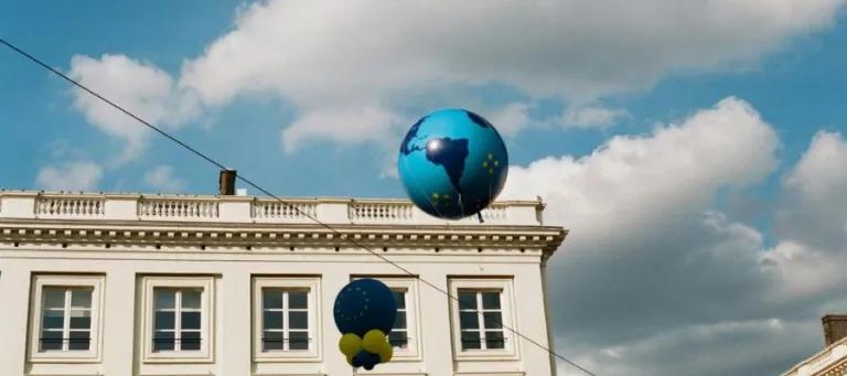 blow up globe over a building