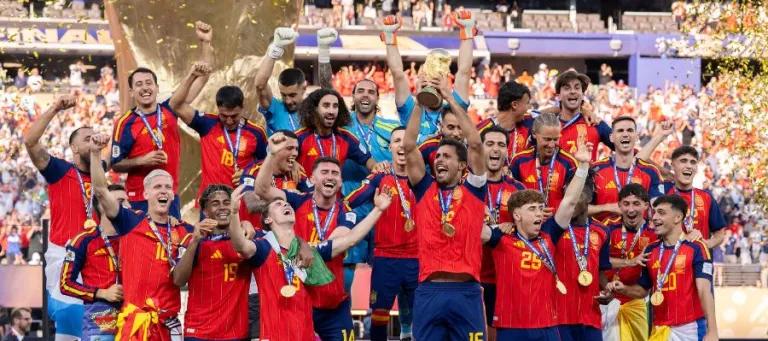 Spanish football team celebrating