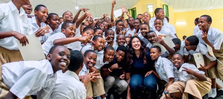 Shirley Tian at a school in Rwanda