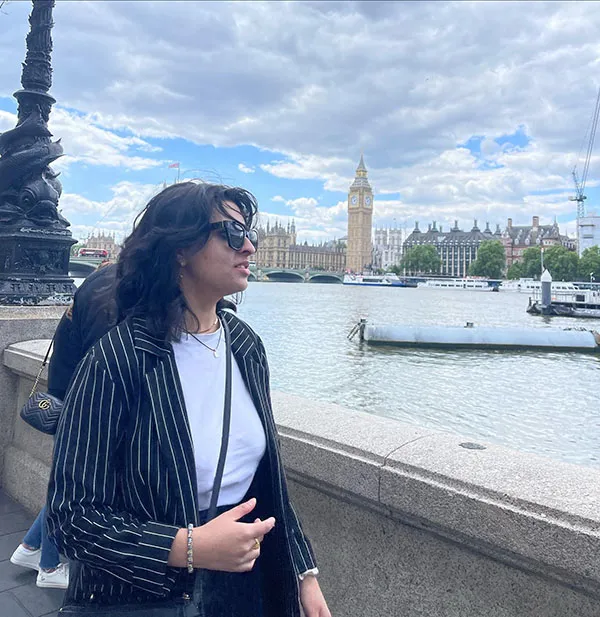 Iman looks over the Thames