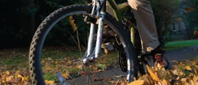 Cycling on a leafy path
