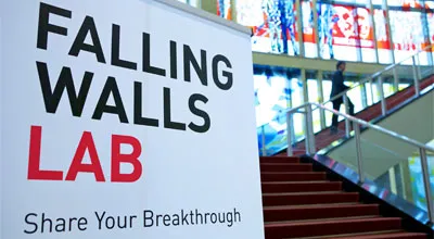 Sign in front of stair case