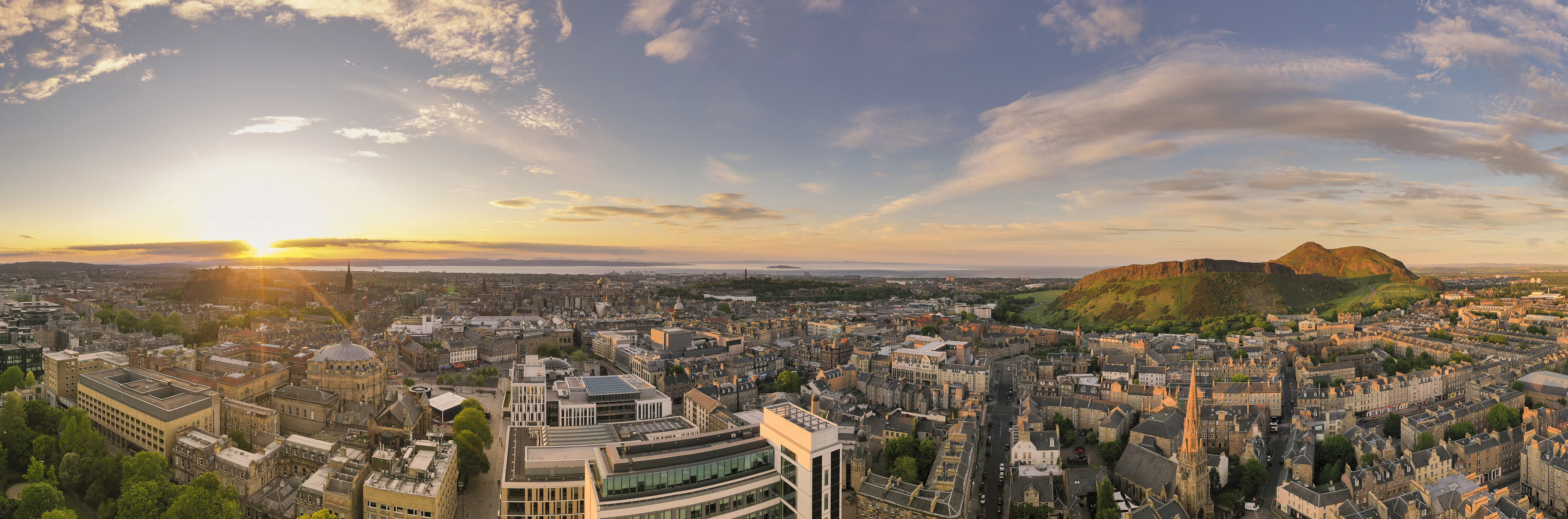Aerial view of Edinburgh from above George Square. 