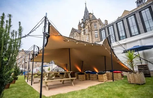 Image of a canopy over a seating area at Edinburgh Futures Insititute