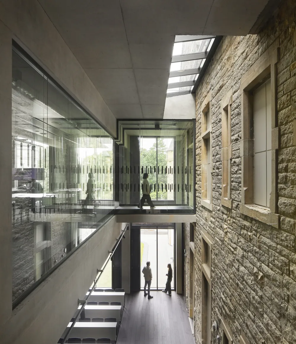 An image of the glass corridors at the Edinburgh Futures Institute