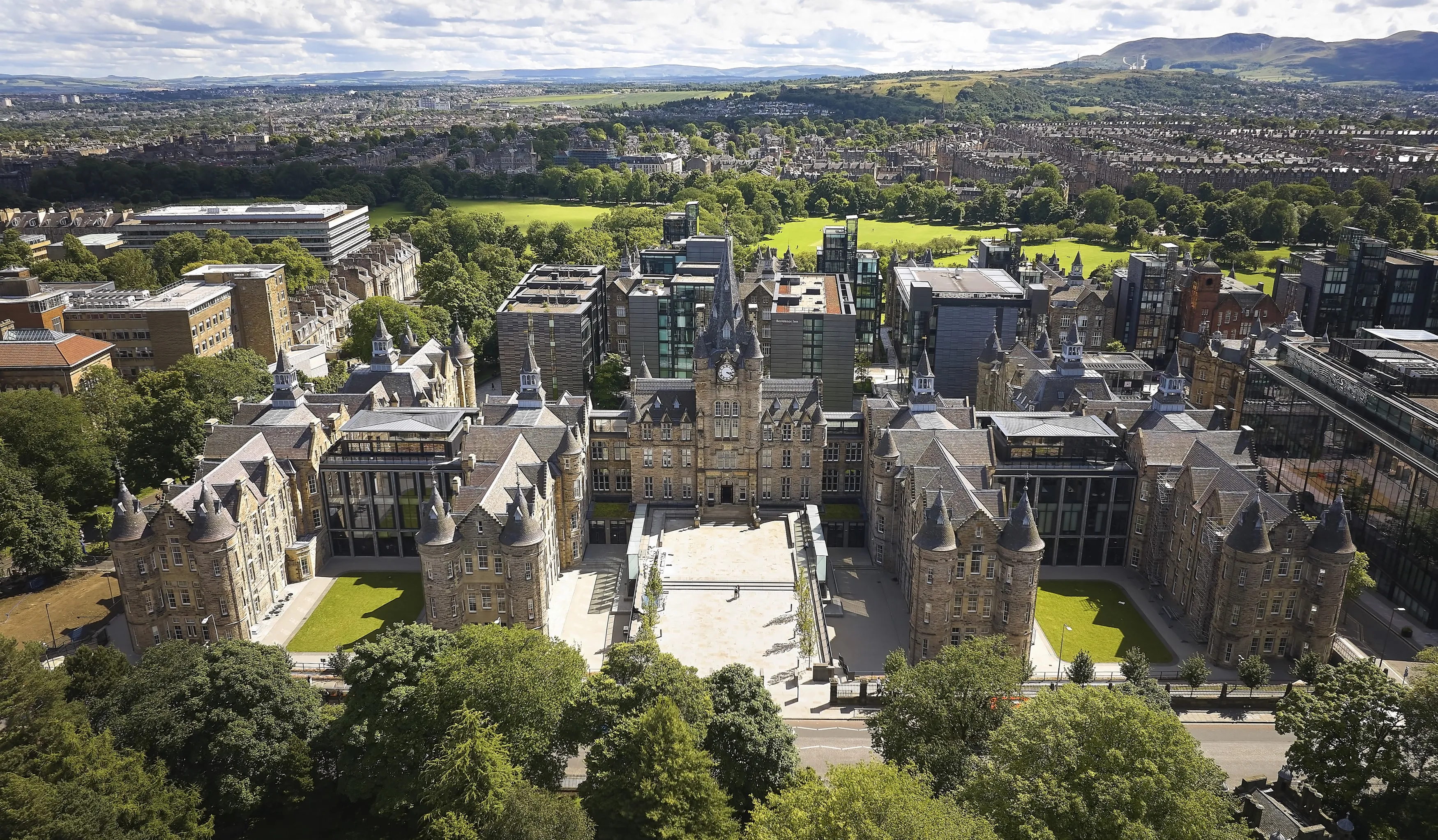 A drone image from above the Edinburgh Futures Institute Building at Quartermile, Edinburgh