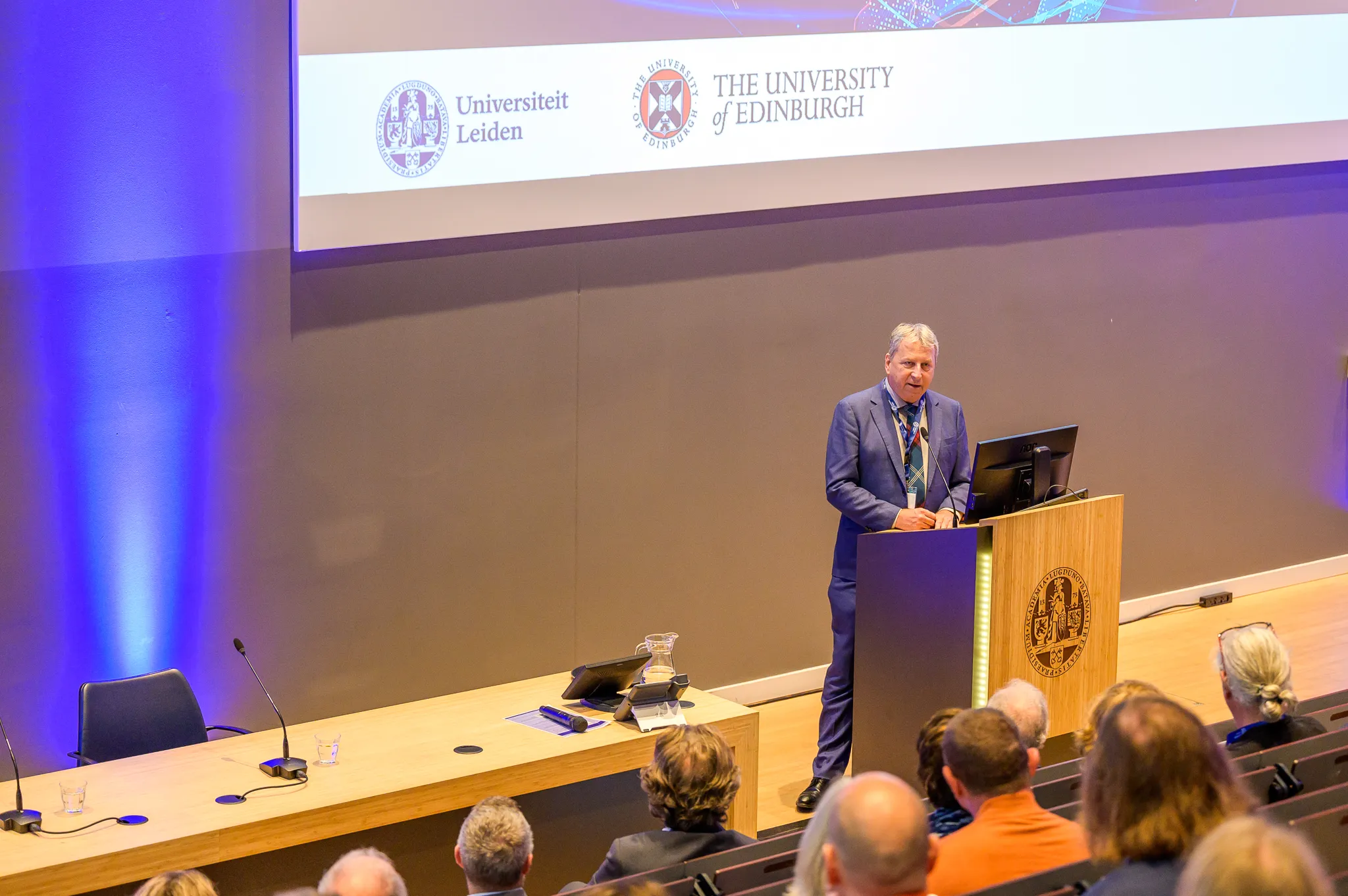 Principal Peter Mathieson speaking at Leiden University