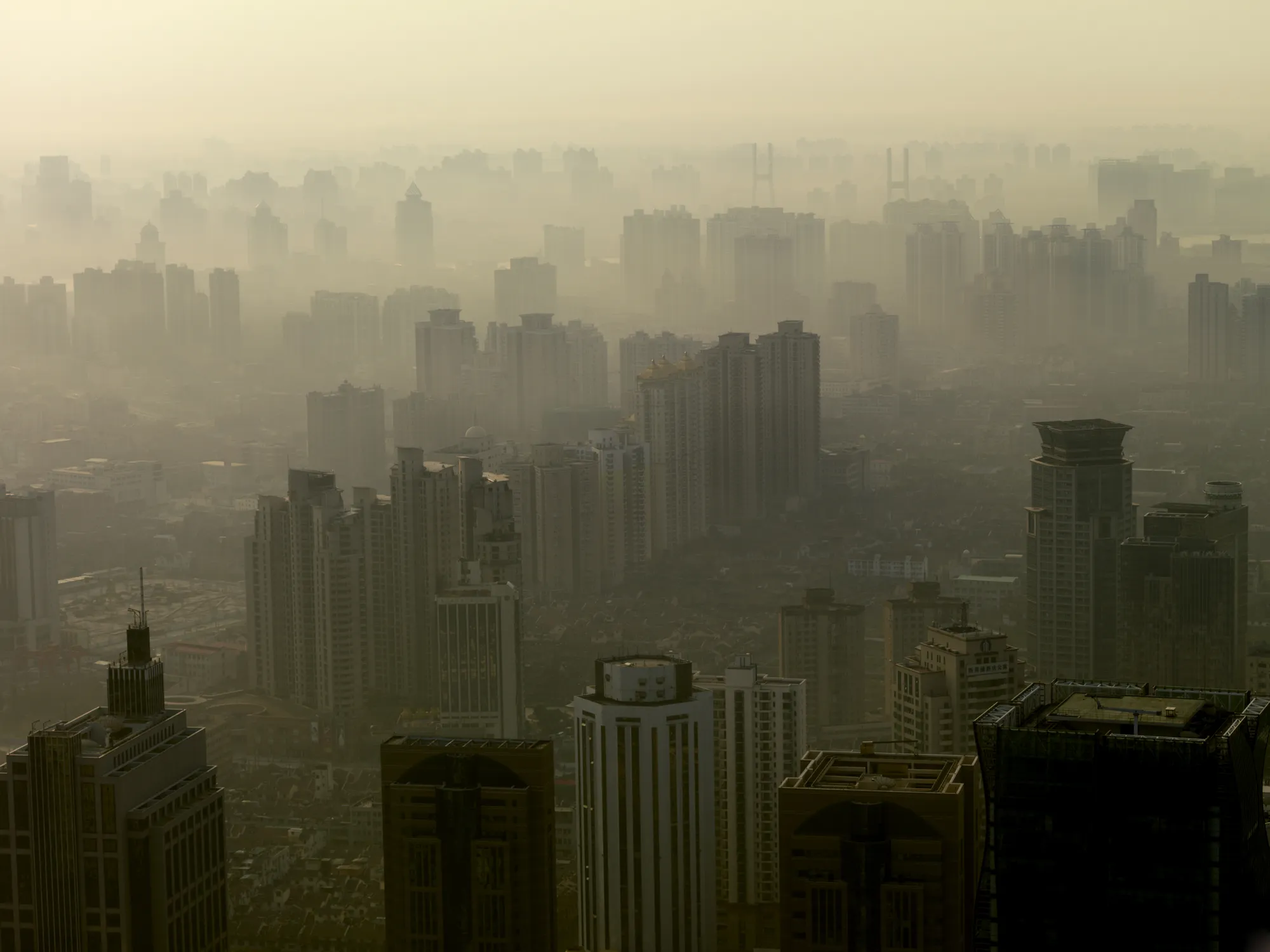 Polluted sky over Shanghai, China