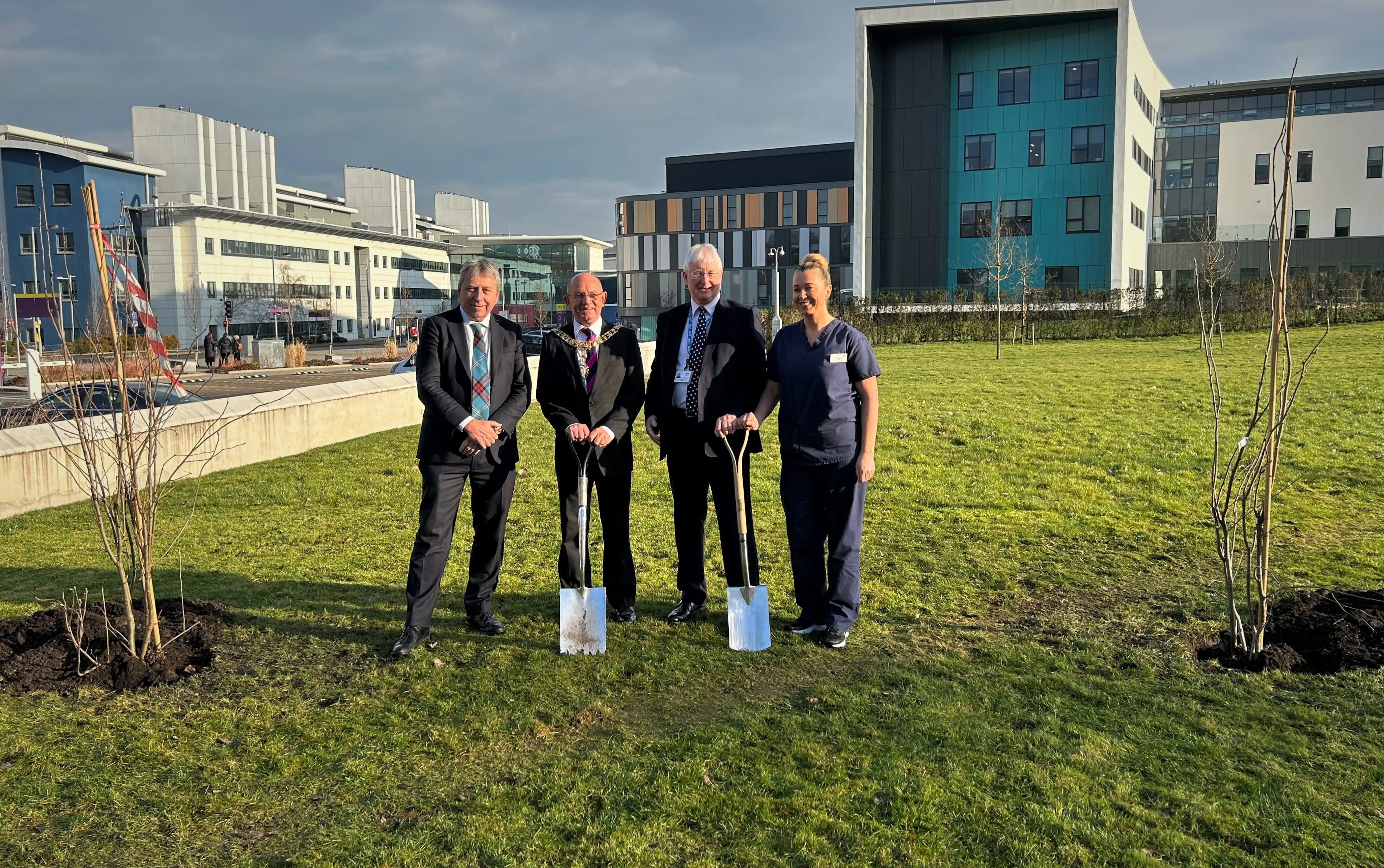 (L-R) image of Councillor Robert Aldridge, Professor Peter Mathieson, Professor John Connaghan and Gill MacLean
