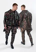 Photo of a model wearing clothing designed by Rhys McKenna. Photo credit: Tibor Galamb