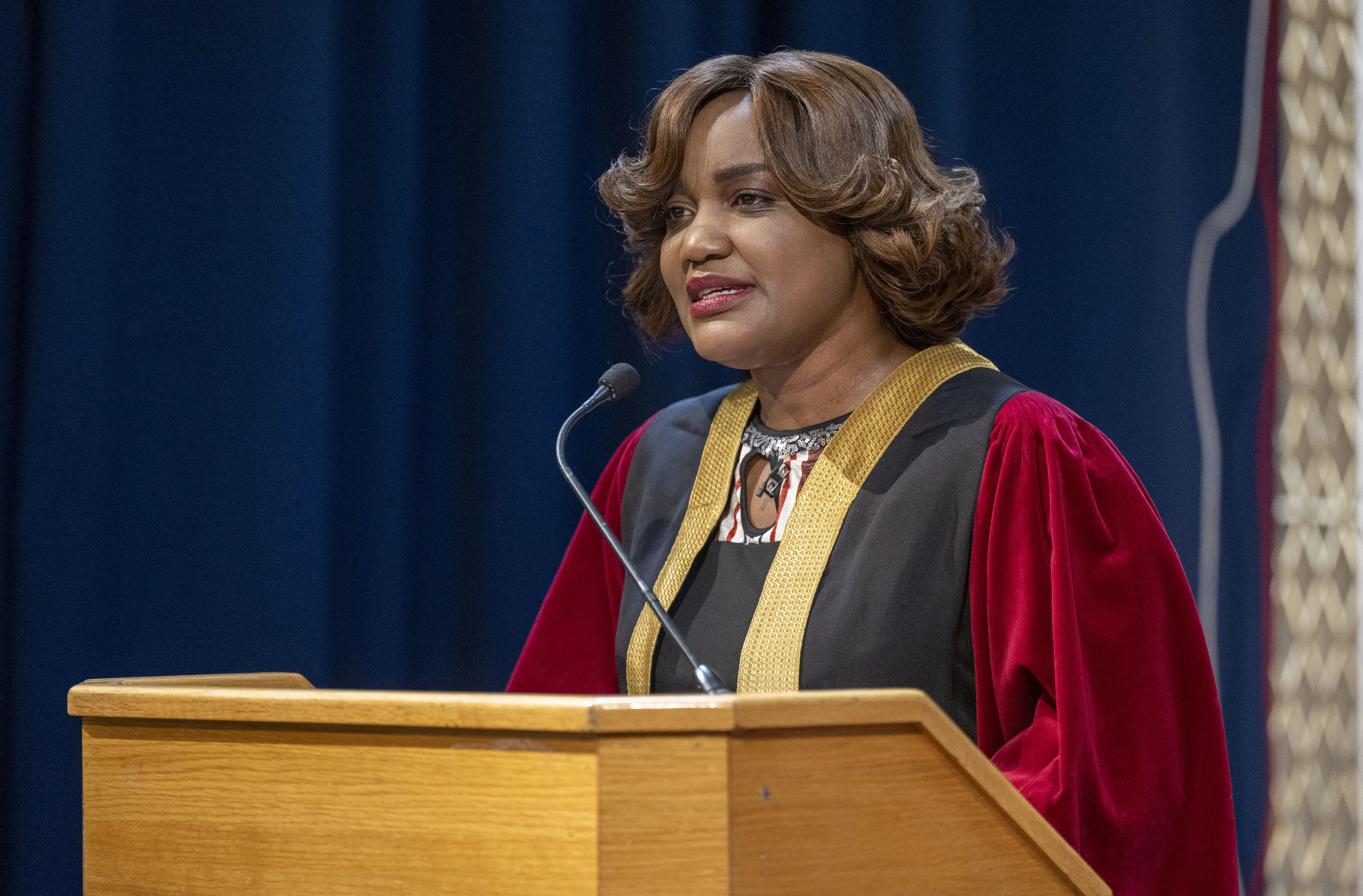 Debora Kayembe speaks at her installation as Rector