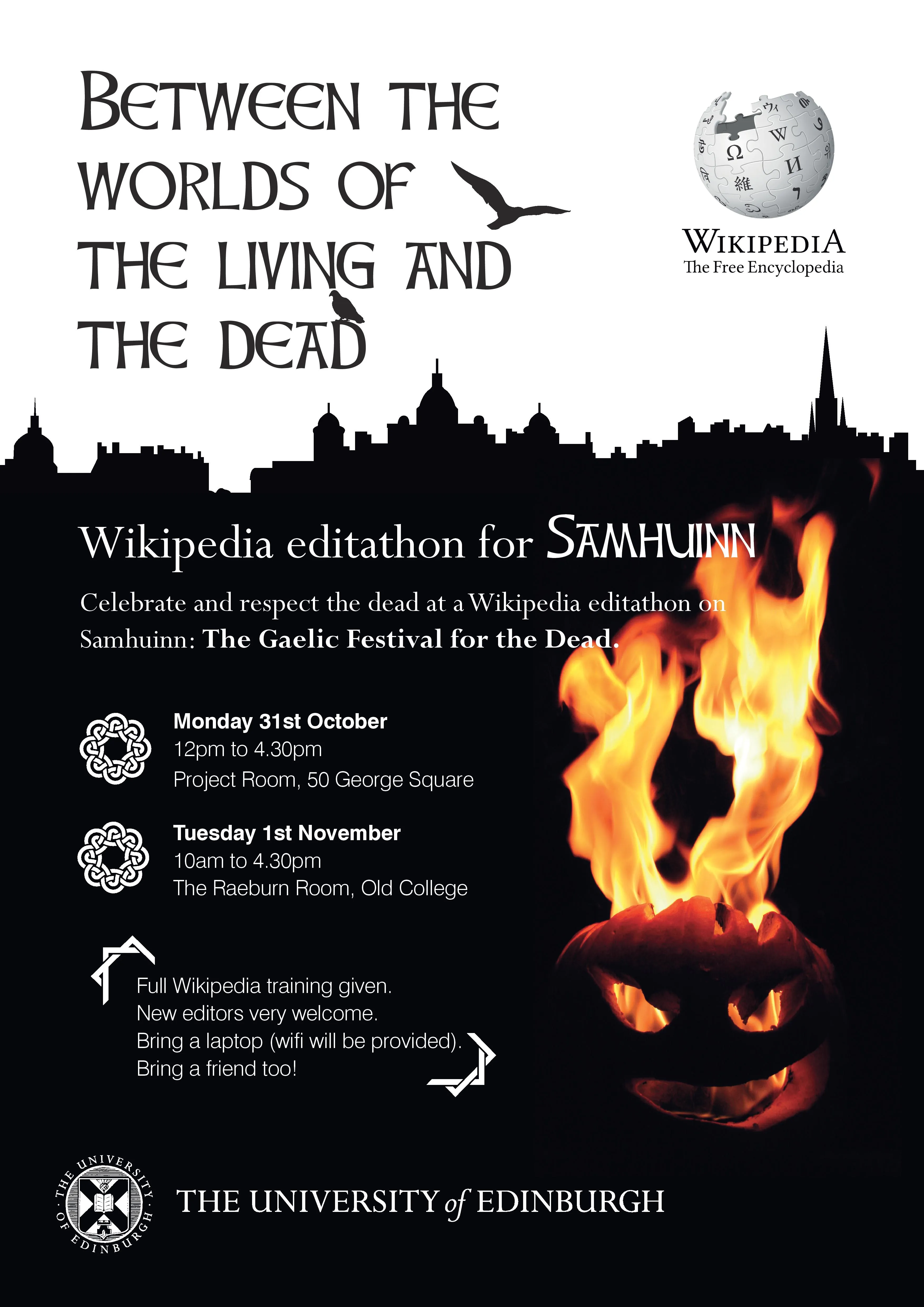 Image of Wikipedia editathon for Samhuinn flier
