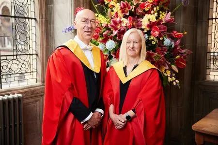 Christopher John Brookmyre and Dr Marisa Haetzman receiving their honorary degrees.