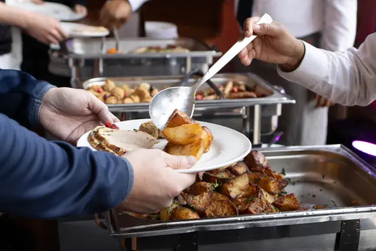 Roast potatoes and turkey on a plate
