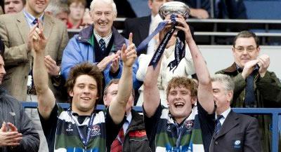 Edinburgh University Rugby Club players lift the Scottish Bowl