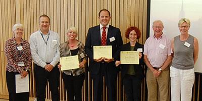 Winners and judges of the three minute thesis competition