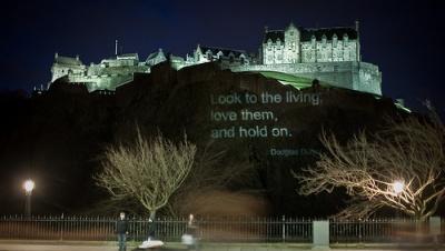 Distant view of Edinburgh Castle at night