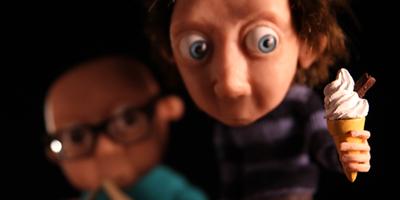 Still from stop-motion animation movie 'I am Tom Moody' showing two puppets.