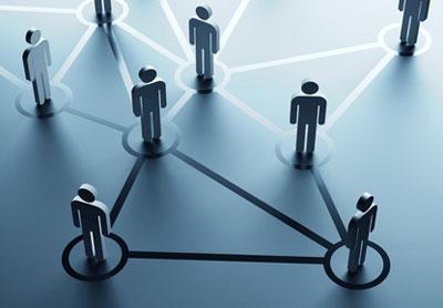 Photo of people images forming a network diagram