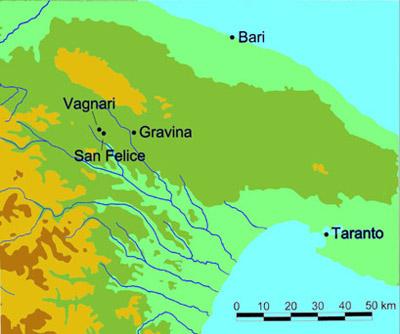 Map showing the location of Vagnari and San Felice