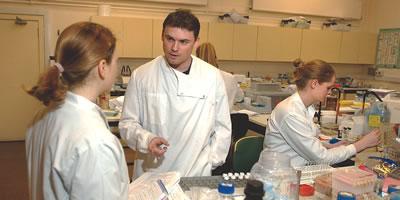 Postgraduate students in lab