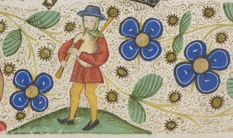 A medieval illustration of a piper