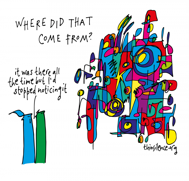 Multicoloured doodle with the text: Where did that come from? It was there all the time but I'd stopped noticing it