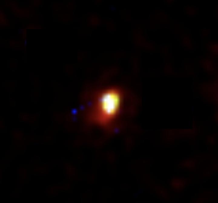 A colour image of CEERS-93316, a galaxy discovered 35 billion light-years from Earth