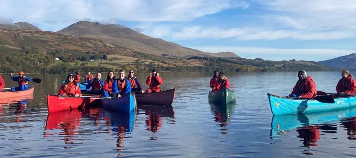 OHMD students kayaking on Loch Tay