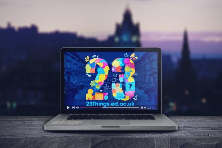 Laptop showing number '23'