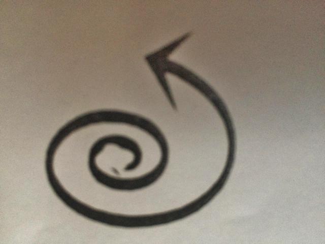 Illustration of the life-giving spiral - a spiral with an arrow on the end of it pointing left 