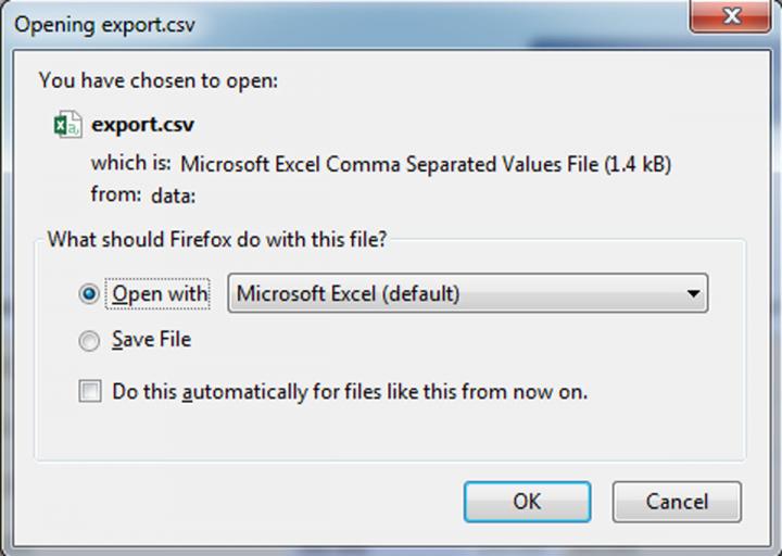 Export to excel open or save image