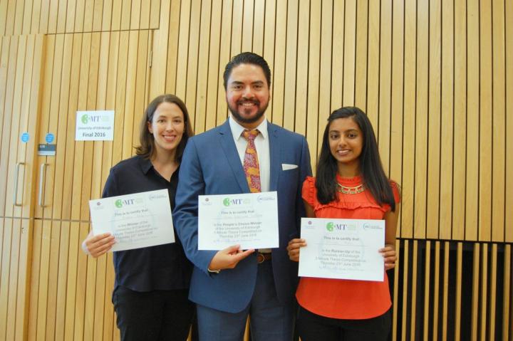 Three Minute Thesis 2016 winners with their certificates