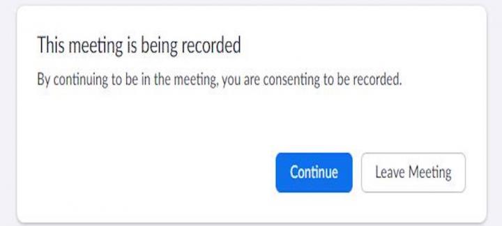 Image of the meeting is being recorded notification banner in Zoom