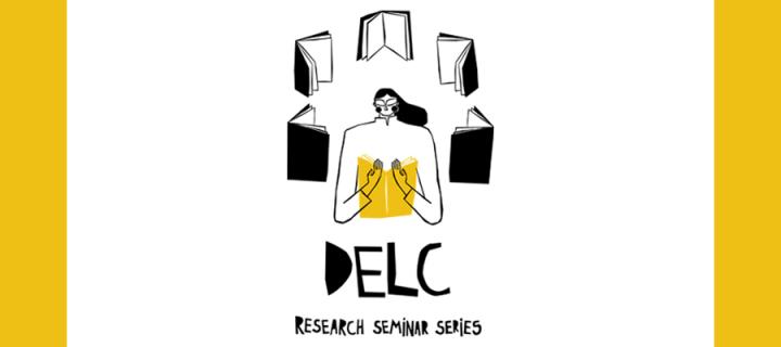 DELC research seminar series logo with a person reading