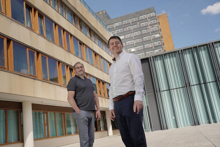 Craig Fenton (left), Chief Operating Office, Data Innovation.AI, with founder Robert Walker at the University Central Area