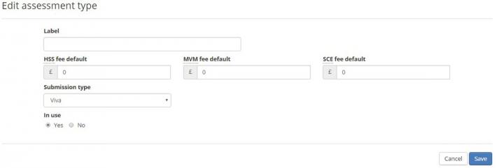 Image of assessment type edit screen