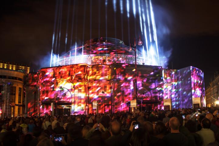 Edinburgh Global Photography Competition 2015 entry of the Harmonium Project projection on the Usher Hall by Andrei Dumitriu