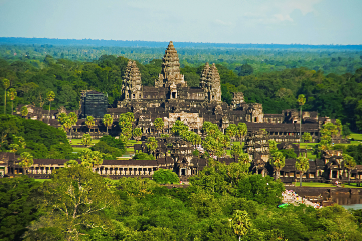 Aerial view of the Angkor Wat temple complex in Cambodia 