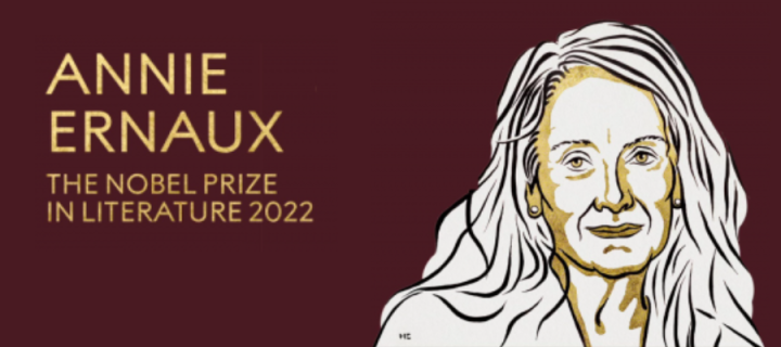 Drawing of Annie Ernaux alongside text that reads Annie Ernaux, the Nobel Prize in Literature 2022