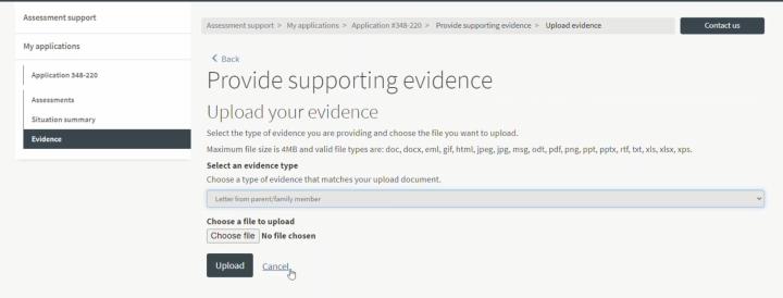 Assessment support evidence type