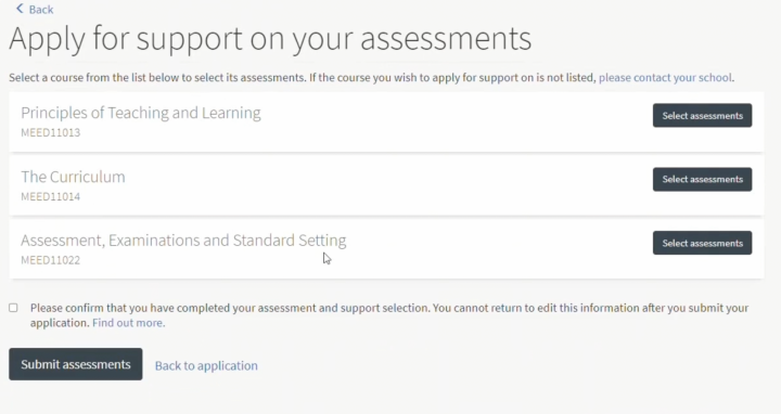 Assessment support step 2 screen 2