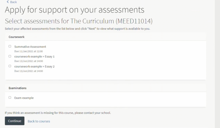 Assessment support step 2 screen 4