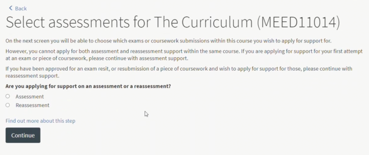 Assessment support step 2 screen 3