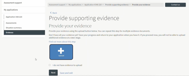 Assessment support upload evidence 